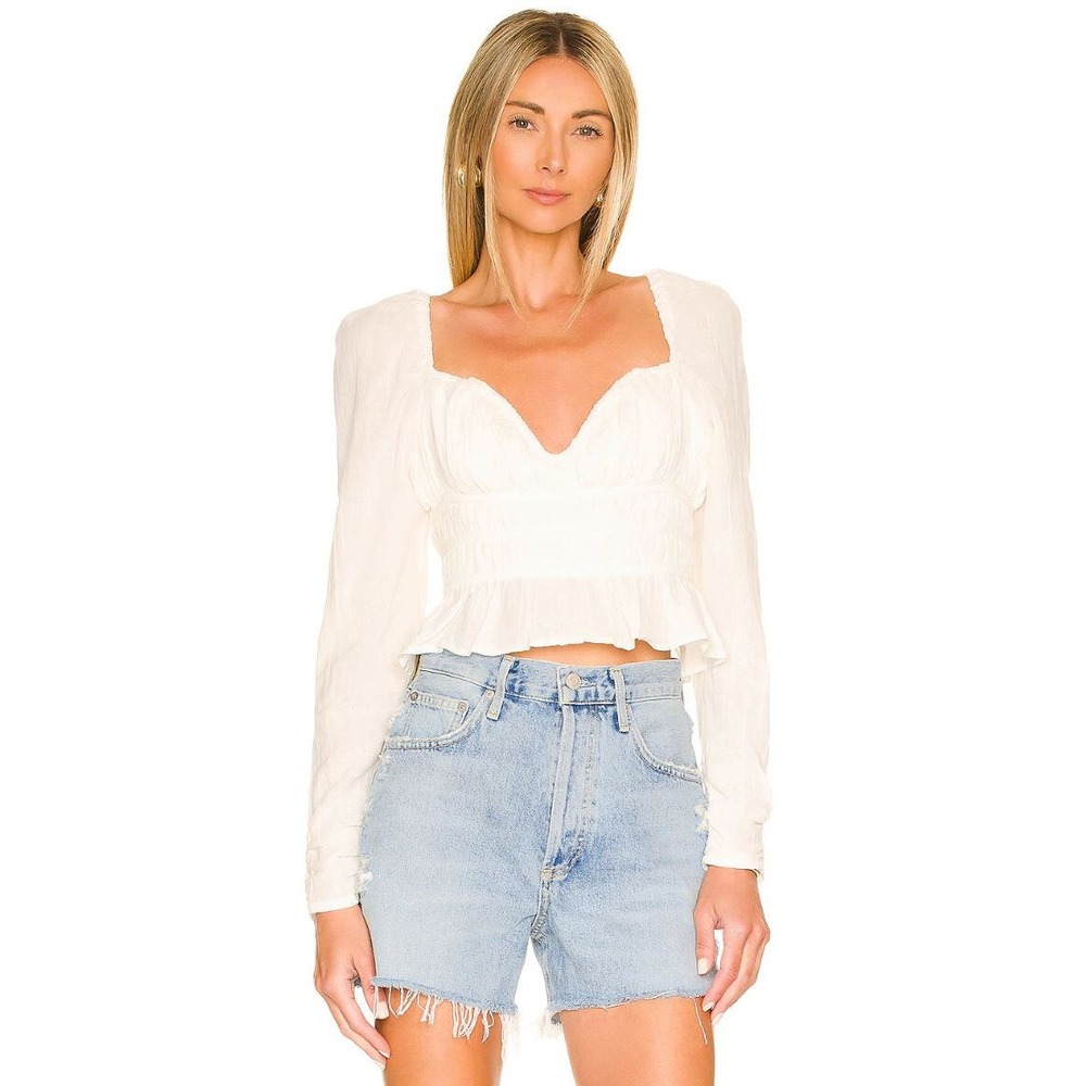 Free People top blouse womens S Small OB1410102 white long sleeve straps $88
